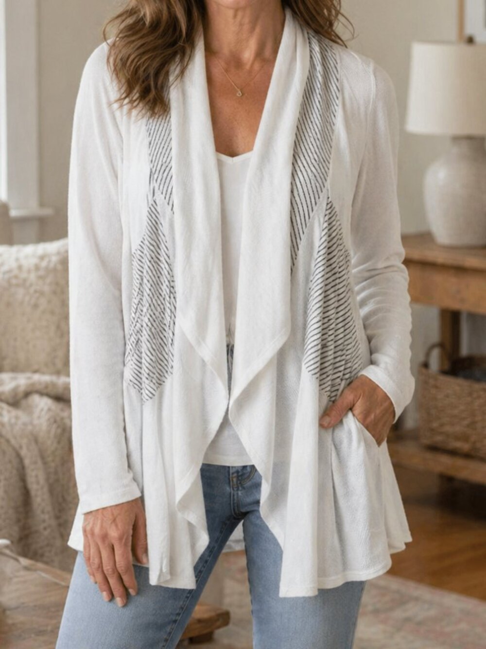 ✨2/$20 Soft Surroundings Open Front Drape Cardigan White Women's Small H12770